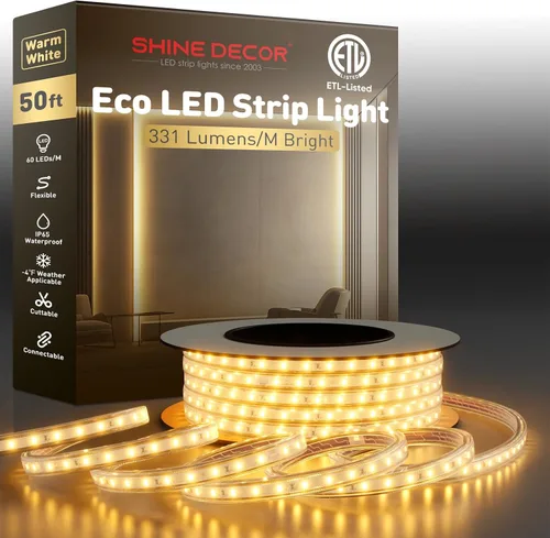 Vista 10 de Shine Decor Tira de luz LED fácil de conectar, 2800 K blanco cálido, resistente al frío, resistente a la intemperie para interiores y exteriores