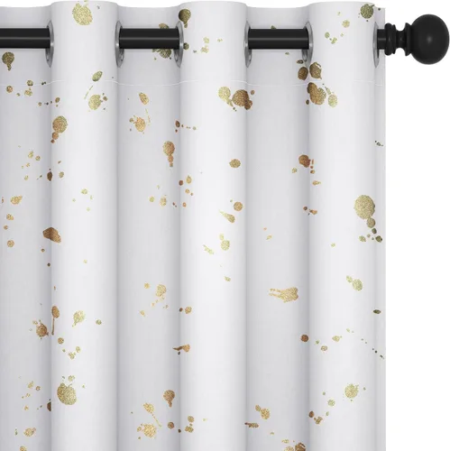 Vista 46 de Deconovo - Cortinas opacas con diseño dorado estampado y ojales, negro, de 42 pulgadas de ancho x 45 pulgadas de largo