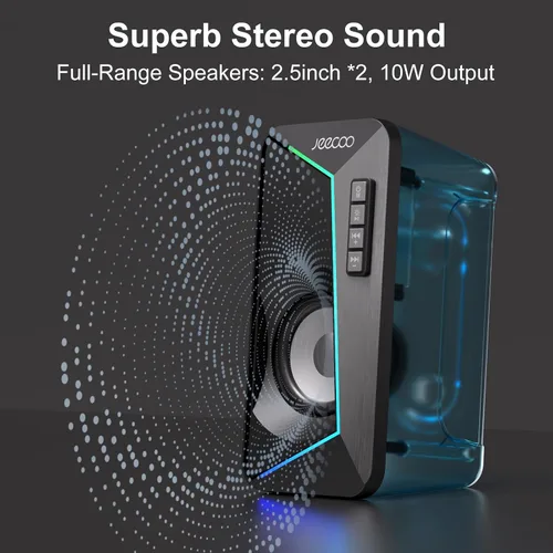 Vista 3 de Jeecoo Altavoces de computadora Bluetooth M30, altavoces RGB para juegos de PC para escritorio con sonido estéreo nítido, modos LED dinámicos