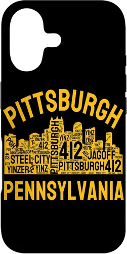 Vista 32 de Carcasa para iPhone 16 Pittsburgh Pennsylvania Steel City Skyline 412 Yinz Home