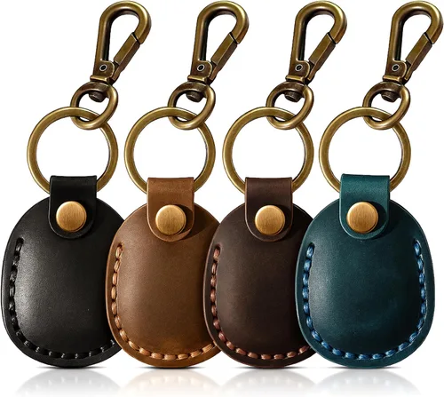 Vista 16 de Llavero de Airtag de cuero genuino, llavero portátil de Air tag con anillos para llaves, funda de cobertura oculta completa compatible con Airtag