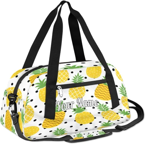 Vista 3 de Bolsa de lona personalizada para niños, patrón de flor de arándano y fresa, bolsa de gimnasio deportiva personalizada para niños y niñas, bolsas