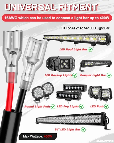 Vista 4 de Arnés de cableado de 1 conductor, barra de luz LED, kit de arnés de cableado con interruptor de roca para luces antiniebla LED, barra de luz LED