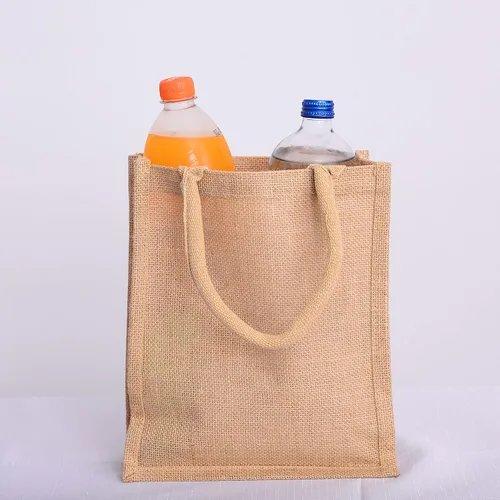 Vista 3 de Bolsas de yute de arpillera reutilizables para libros, regalos con refuerzo completo, Natural
