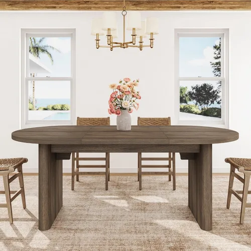 Vista 9 de GarveeHome 63" Long Oval Dining Table with Wooden Base for 4-6 People