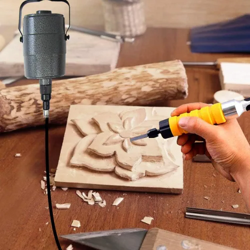 Vista 7 de YUCHENGTECH Herramienta eléctrica de tallado de cincel, cincel eléctrico para tallar madera, kit de máquina de eje flexible para colgar con 5