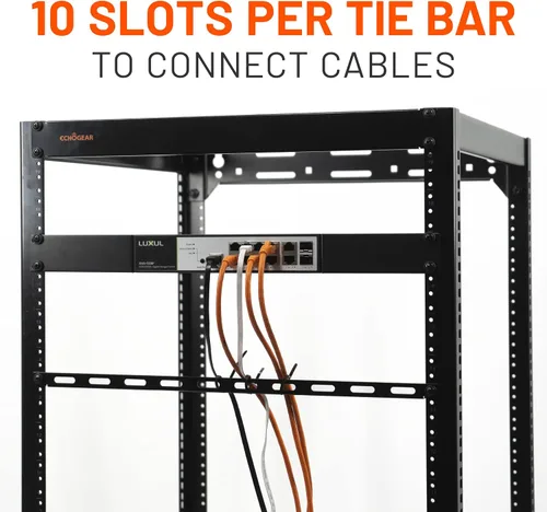 Vista 7 de ECHOGEAR Kit de barra de acoplamiento de gestión de cables para rack, incluye 4 barras de amarre de 1U, 24 bridas de cremallera, 8 tuercas de jaula