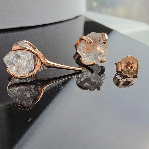 Vista 102 de Aretes de piedra preciosa natural en bruto con oro rosa sobre plata de ley 925, 6 a 0.276 in, regalo de piedra de nacimiento de calidad genuina