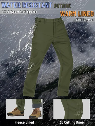 Vista 2 de TACVASEN Pantalones de nieve para hombre, resistentes al agua, pantalones de trabajo para senderismo, forro polar, forro polar, pantalones de esquí