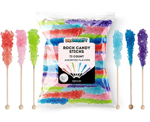 Vista 15 de Blue Rock Candy Sticks '72 Pack' – Roca de cristal de azúcar Razz azul envuelta individualmente a granel – Perfecto para recuerdos de fiesta, bodas