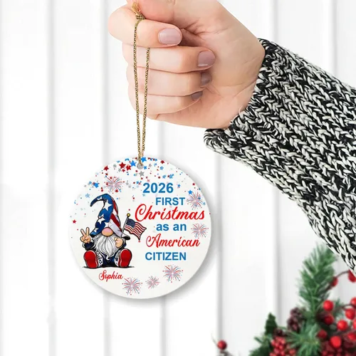 Vista 4 de HYTURTLE Adorno de Navidad personalizado para decoración de árbol, regalo para mujeres y hombres, ciudadanía estadounidense patriótica