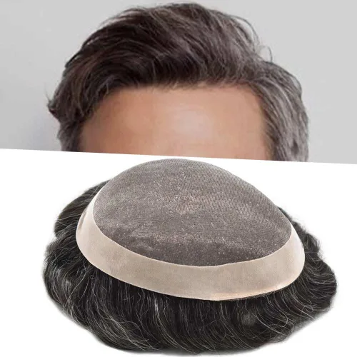 Vista 23 de LOVIN - Sistema de cabello humano para hombres, postizo fino de encaje mono para hombre, prótesis masculina de piel de polietileno alrededor
