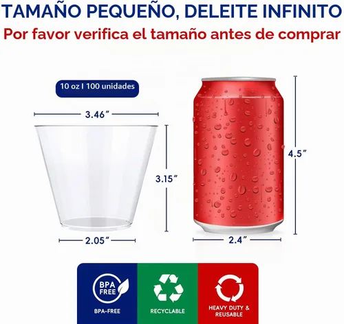 Vista 2 de JOLLY CHEF Vasos desechables de plástico transparente de 10 onzas, paquete de 100 vasos de plástico transparente resistente para boda, Acción