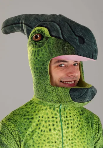 Vista 3 de Adult Parasaurolophus Dinosaur Halloween Costume, Cretaceous Dinosaur Jumpsuit with Tail