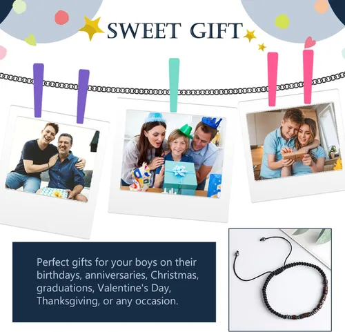 Vista 3 de Ideas de regalo para adolescentes y niños: Pulsera de código morse con texto en inglés "I LOVE YOU" para hijo - Ajustable, hecha a mano, rellenos
