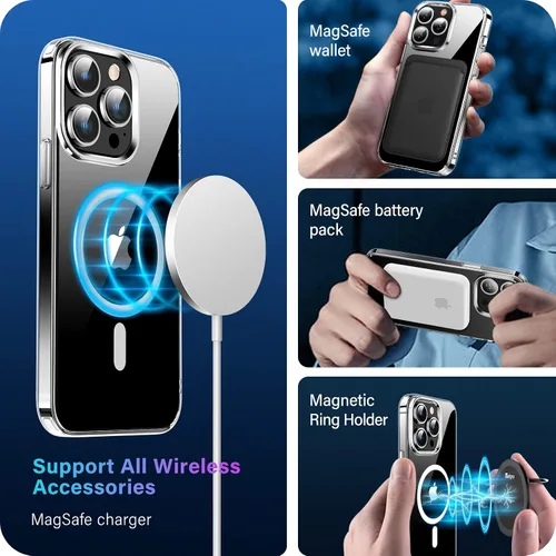 Vista 5 de Meifigno Clear Mag Series - Funda diseñada para iPhone 14 Pro, protección de grado militar y compatible con MagSafe, parte trasera de policarbonato