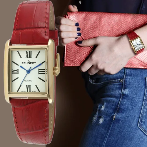 Vista 3 de Peugeot reloj de mujer enchapado en oro 14K, correa de cuero