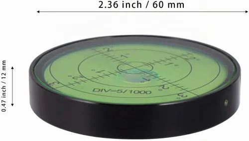 Vista 5 de GEONASSUR Nivel de Burbuja Horizontal de Alta Precisión en Aluminio Herramienta de Nivelador Circular Redondo de 2.4 Pulgadas 60mm (Negro, Verde)