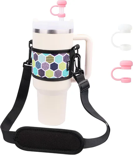 Vista 9 de WK IEASON Soporte para correa de hombro con asa para botella de agua para vaso Stanley de 30-40 onzas, boca ancha, 12 oz-64 onzas Impresión