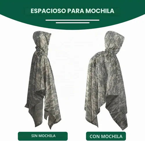 Vista 2 de GRVCN Poncho de lluvia militar, impermeable de camuflaje impermeable ligero al aire libre