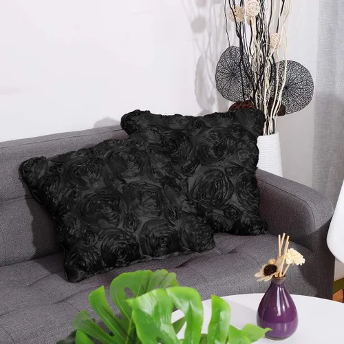 Vista 2 de PiccoCasa 2 fundas de almohada con diseño de flores 3D, románticas fundas de cojín decorativas de satén, funda de almohada con rosas estéreas