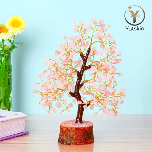Vista 6 de Árbol de piedras preciosas de cuarzo rosa, cristal para energía positiva, figura de Feng Shui, bonsái de dinero, árbol de la vida, decoración