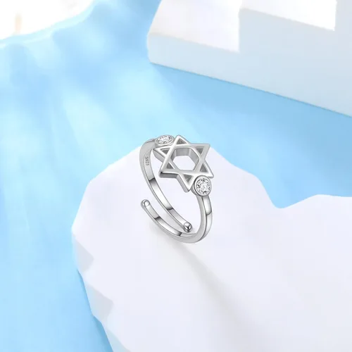 Vista 30 de Jewmon Anillo de plata de ley con estrella de David para mujer – Anillo ajustable Magen David – Amuleto Wicca – Regalos judíos