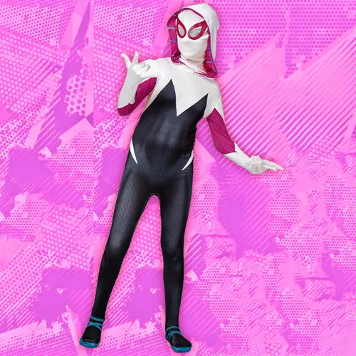 Vista 5 de QDDBUDDY Disfraz de araña fantasma para niñas, traje de superhéroe 3D para Halloween, cosplay, traje de elastano