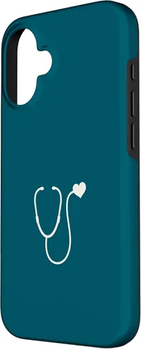 Vista 2 de iPhone 16 Dark Peacock Blue - Estuche para estetoscopio de corazón para enfermera o médico
