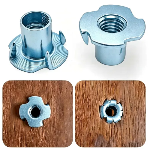 Vista 6 de Tuercas en T M5 para madera: paquete de 60 inserciones de rosca de 4 puntas de acero al carbono - Roscas limpias sin óxido - para madera