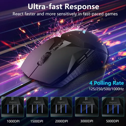 Vista 2 de Rapoo Ratón inalámbrico para juegos, 5000 DPI con cableinalámbrico RGB Gamer Mouse con 11 botones programables Tienda de 5 perfiles, ratones