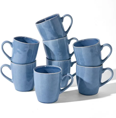 Vista 20 de Tazas de café Aurora de famiware, juego de 4 tazas de 14 oz, taza de gres para cocina, para capuchino, café con leche, esmaltado reactivo, apta