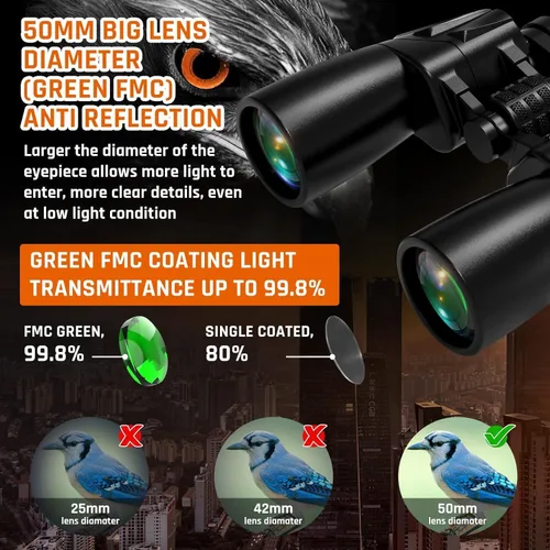 Vista 5 de Prismáticos 10-30x50 con Zoom para Adultos, Prismáticos Militares de Alta Potencia para Observación de Aves, Viajes, Caza, Conciertos con Vista