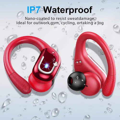 Vista 8 de Auriculares inalámbricos deportivos, Bluetooth 5.4, auriculares Bluetooth 2025 con estéreo de 75 horas, 4 micrófonos ENC, auriculares con ganchos