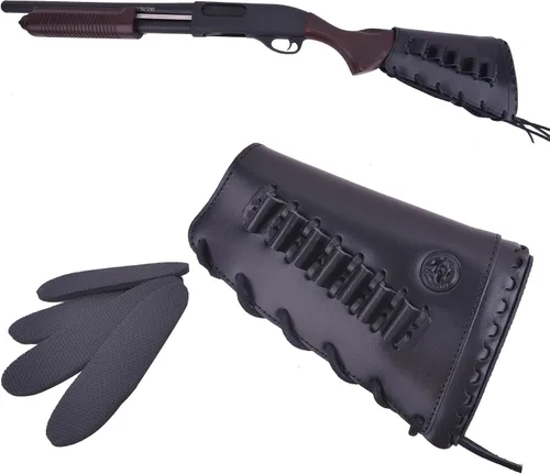 Vista 11 de Almohadilla de cuero para mejilla de culata cosida a mano para rifle 38/357 45-70 308 .22LR 12GA Mano zurda - Negro