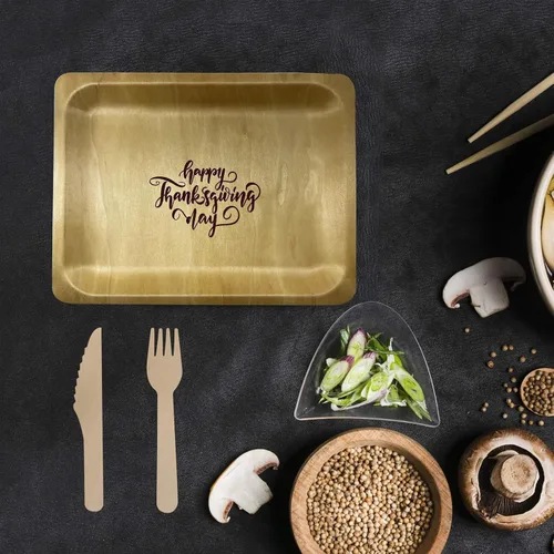 Vista 9 de Platos de madera de 10 pulgadas con impresión personalizada "Happy Thanksgiving", paquete de 25