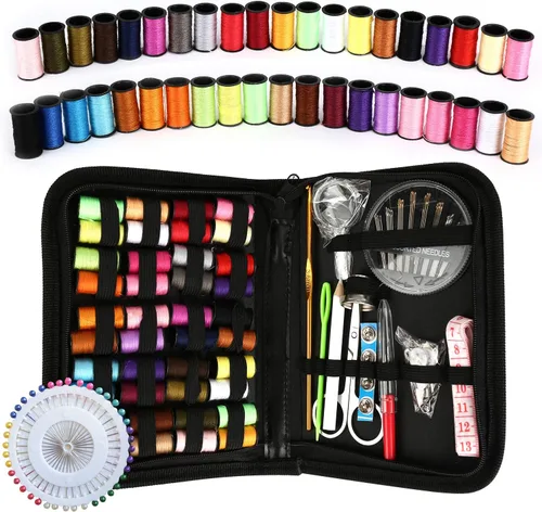 Vista 8 de OKOM - Kit de costura para adultos, 68 piezas de hilo para coser, suministros de costura, kit de costura para el hogar, viajero, pequeño mini