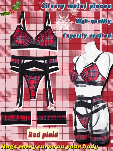 Vista 76 de Kaei&Shi - Lencería con liguero para mujer, conjunto de encaje traslúcido y sexy de 4 piezas combinadas