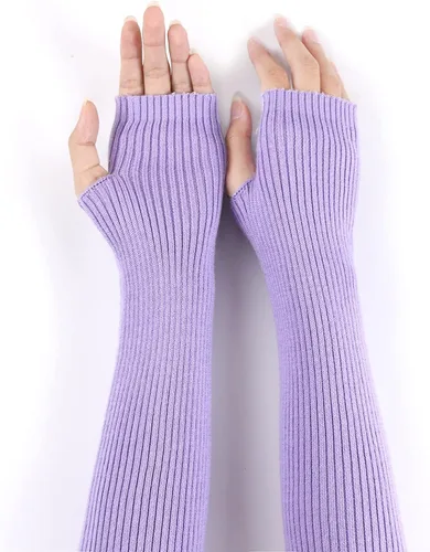 Vista 47 de Facecozy Calentadores de brazos para mujer, mezcla de lana de cachemira, guantes largos sin dedos para mujer, guantes para clima frío con agujero
