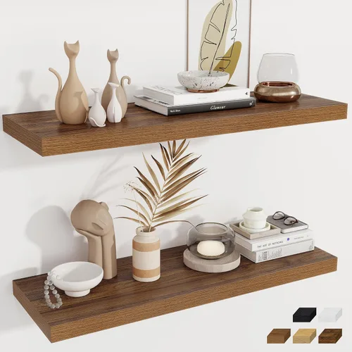 Vista 73 de Fun Memories Pequeños estantes flotantes para pared, estantes cuadrados de pared de 8 pulgadas con soportes invisibles, estantes negros para baño