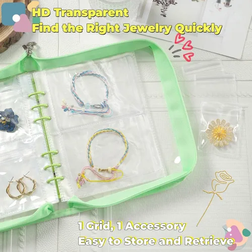 Vista 4 de AVELIO Organizador de almacenamiento de pulseras, estuche organizador de aretes de viaje, bolsa organizadora de joyas transparente para accesorios