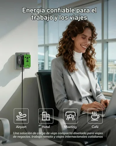 Vista 7 de MFish Adaptador de viaje universal de 5 puertos de 75 W, carga todo en uno Negro