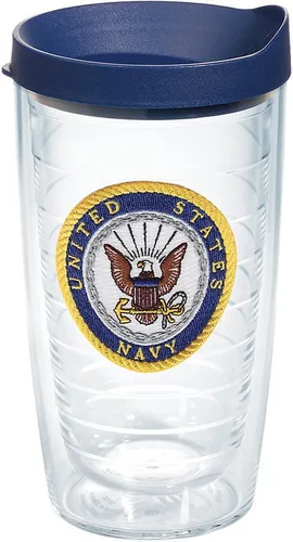 Vista 12 de Tervis Vaso aislado de doble pared con logotipo azul marino fabricado en Estados Unidos mantiene las bebidas frías y calientes, 10 onzas, ondulado