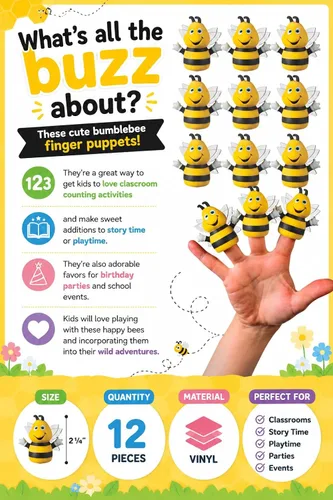 Vista 3 de Busy Bee Finger Puppets - Juguetes novedosos y marionetas de dedo, 12