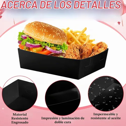 Vista 4 de Uiifan 50 bandejas de papel extra grandes para servir alimentos, 5 libras Negro