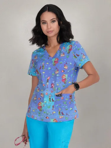 Vista 5 de KOI Basics 384PR Leslie Scrub - Blusa azul XS para mujer