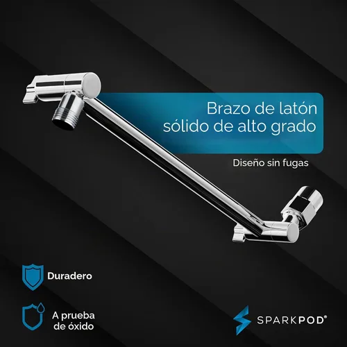 Vista 9 de SparkPod Cabezal de Ducha de Lluvia Redondo con Brazo de Extensión - Cabezal de Ducha de Altura Ajustable con Rendimiento de Alta Presión