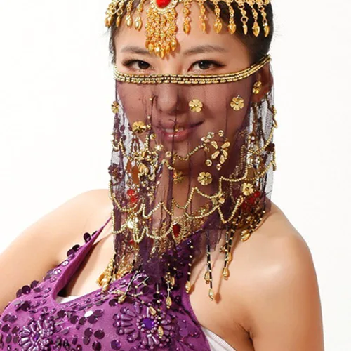 Vista 4 de Wuchieal Women's Belly Dance Tribal Face Veil With Halloween Costume Accessory