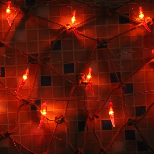 Vista 8 de Guirnalda de luces de chile rojo, 10 pies, 20 luces LED de chile, funciona con pilas, luces de hadas Contol para bodas, Año Nuevo chino, festival