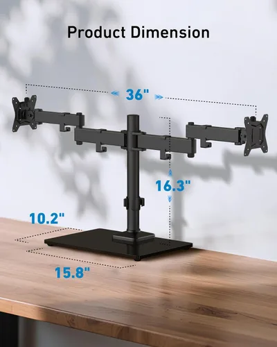 Vista 4 de HUANUO Soporte de monitor doble independiente, soporte de monitor doble de 32 pulgadas para 2 pantallas, soporta hasta 19.8 libras por brazo